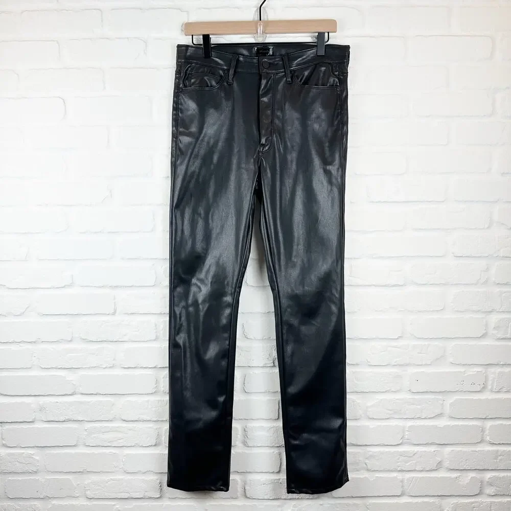 Mother The Dazzler Skimp Faux Leather Vegan Pants Black High Rise Slim Leg 30 - Picture 1 of 13